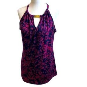 Michael Kors Navy & Magenta Floral Sleeveless Business Casual Dressy Blouse Med